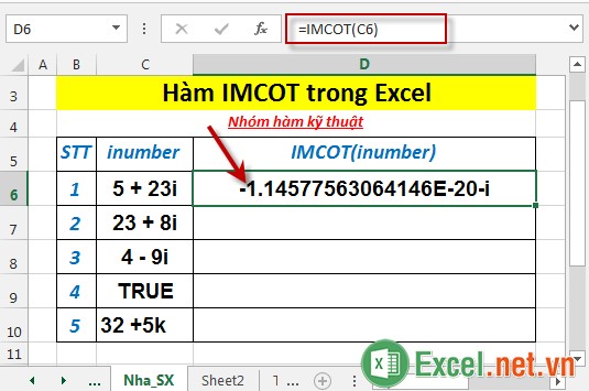 Hàm IMCOT trong Excel 3