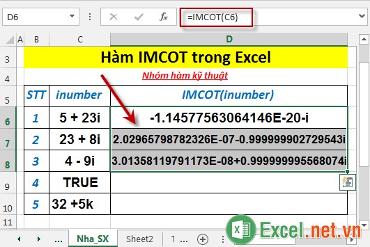 Hàm IMCOT trong Excel 4