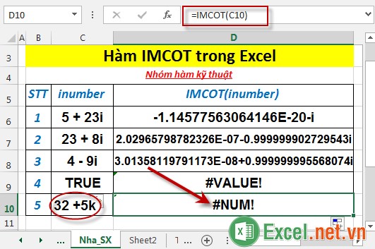 Hàm IMCOT trong Excel 6