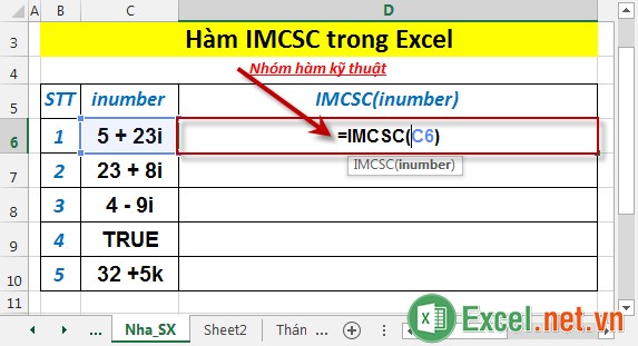 Hàm IMCSC trong Excel 2