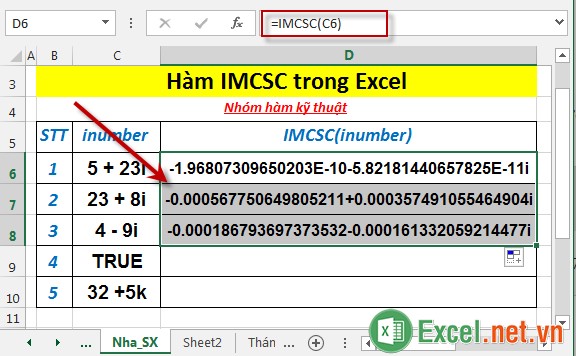 Hàm IMCSC trong Excel 4