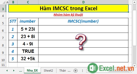 Hàm IMCSC - Hàm trả về cosec của một số phức với định dạng văn bản trong Excel