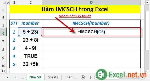 Hàm IMCSCH trong Excel 2