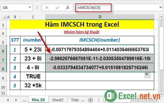 Hàm IMCSCH trong Excel 4