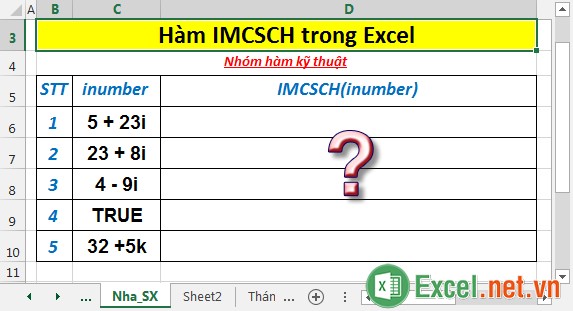 Hàm IMCSCH - Hàm trả về cosec hyperbolic của một số phức với định dạng văn bản trong Excel