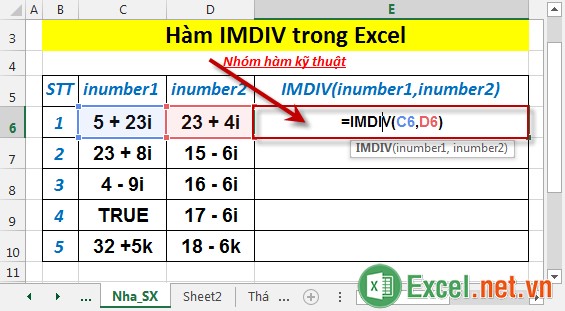 Hàm IMDIV trong Excel 2