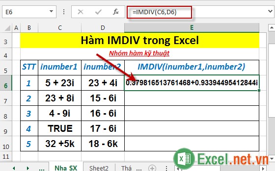 Hàm IMDIV trong Excel 3