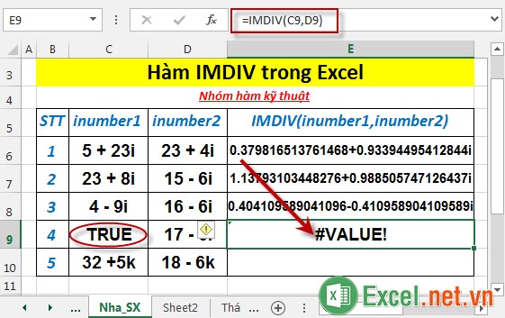 Hàm IMDIV trong Excel 5