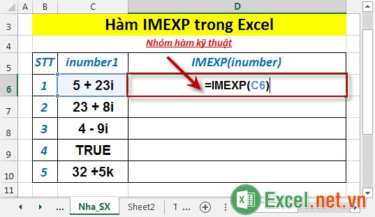 Hàm IMEXP trong Excel 2