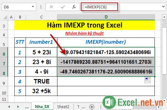 Hàm IMEXP trong Excel 4