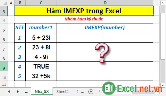 Hàm IMEXP - Trả về hàm mũ của 1 số phức với định dạng văn bản trong Excel
