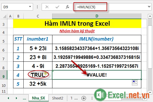 Hàm IMLN trong Excel 5