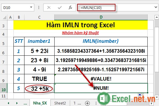 Hàm IMLN trong Excel 6
