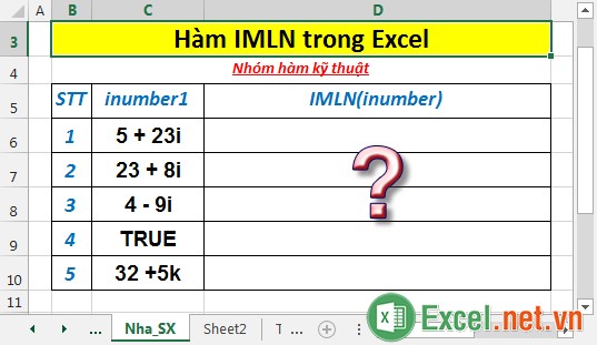 Hàm IMLN - Hàm trả về lô – ga – rit tự nhiên của 1 số phức với định dạng văn bản trong Excel