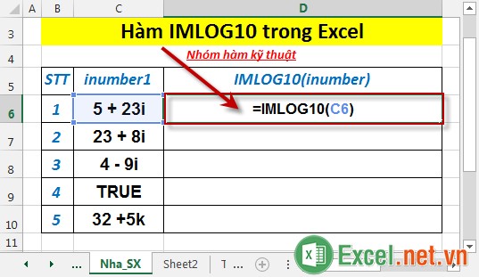 Hàm IMLOG10 trong Excel 2