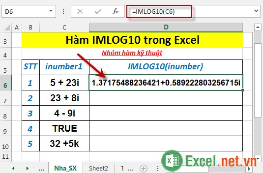 Hàm IMLOG10 trong Excel 3