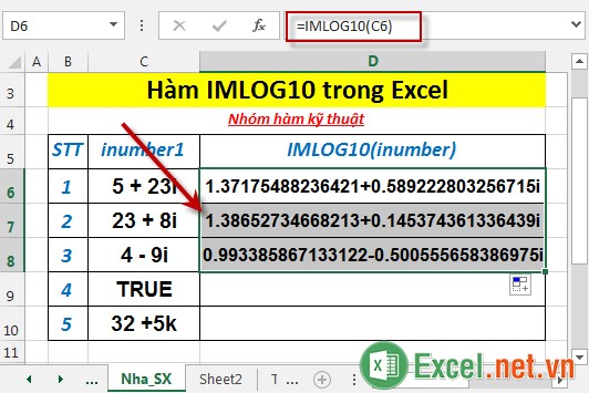Hàm IMLOG10 trong Excel 4