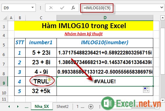 Hàm IMLOG10 trong Excel 5