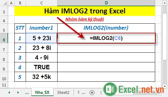 Hàm IMLOG2 trong Excel