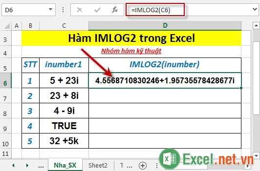 Hàm IMLOG2 trong Excel 2