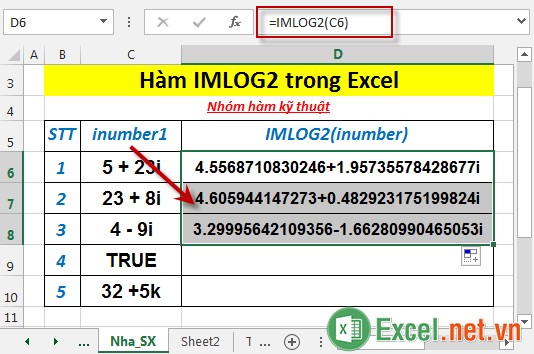 Hàm IMLOG2 trong Excel 3