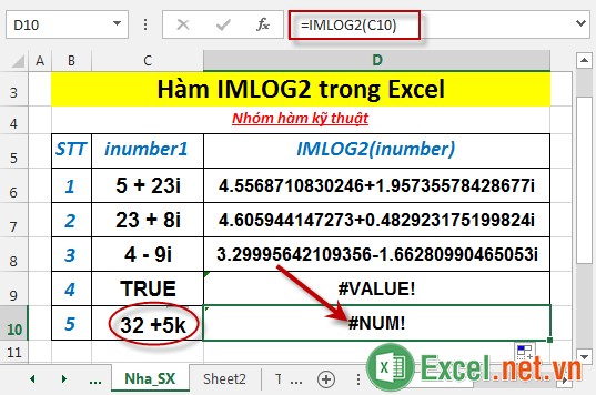 Hàm IMLOG2 trong Excel 6