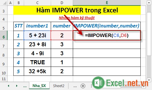 Hàm IMPOWER trong Excel 2