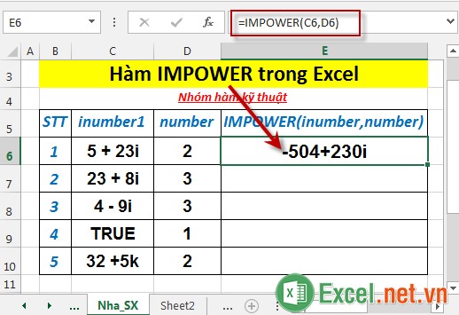 Hàm IMPOWER trong Excel 3