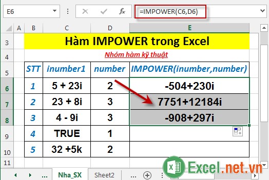 Hàm IMPOWER trong Excel 4