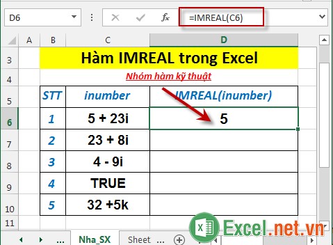 Hàm IMREAL trong Excel 3
