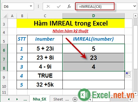 Hàm IMREAL trong Excel 4