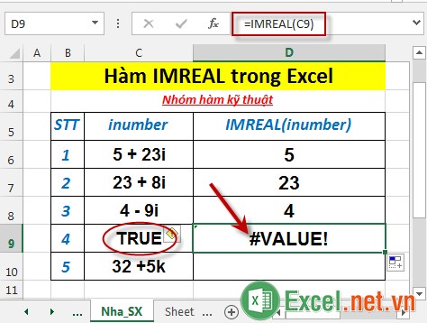 Hàm IMREAL trong Excel 5