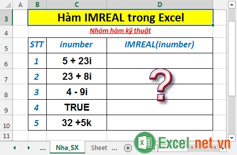 Hàm IMREAL - Hàm trả về hệ số thực của số phức dưới dạng văn bản trong Excel