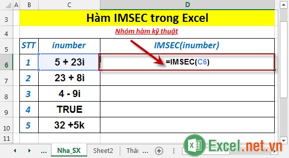 Hàm IMSEC trong Excel 2