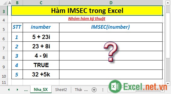 Hàm IMSEC - Hàm trả về sec của số phức dưới dạng văn bản trong Excel
