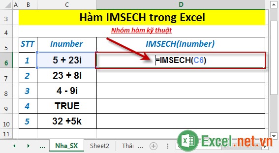 Hàm IMSECH trong Excel 2