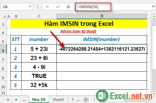 Hàm IMSIN trong Excel 3