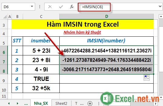 Hàm IMSIN trong Excel 4