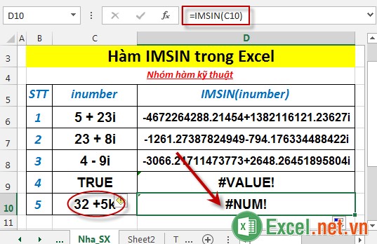 Hàm IMSIN trong Excel 6