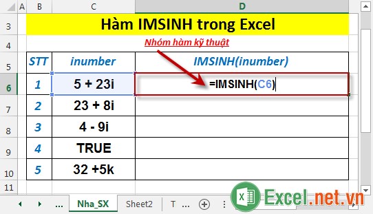 Hàm IMSINH trong Excel 2
