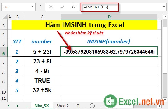 Hàm IMSINH trong Excel 3