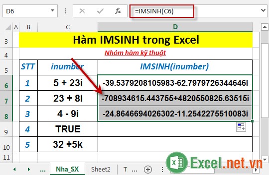 Hàm IMSINH trong Excel 4