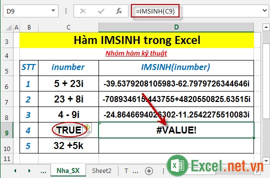 Hàm IMSINH trong Excel 5