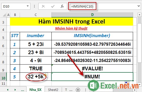 Hàm IMSINH trong Excel 6