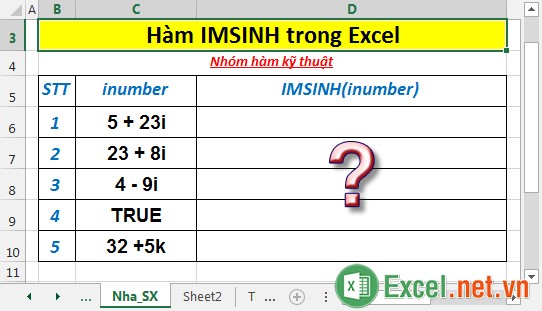 Hàm IMSINH - Hàm trả về sin hyperbolic của số phức dưới dạng văn bản trong Excel
