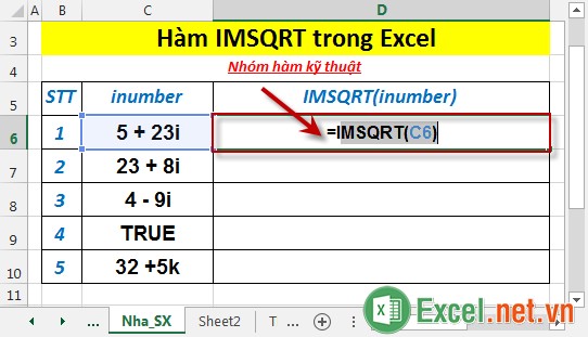 Hàm IMSQRT trong Excel 2