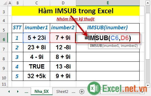 Hàm IMSUB trong Excel 2