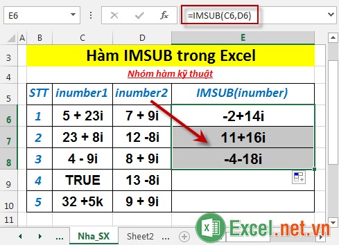 Hàm IMSUB trong Excel 4