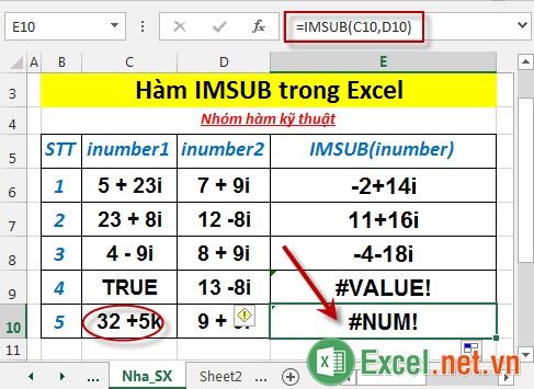 Hàm IMSUB trong Excel 6