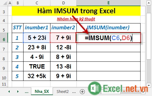 Hàm IMSUM trong Excel 2